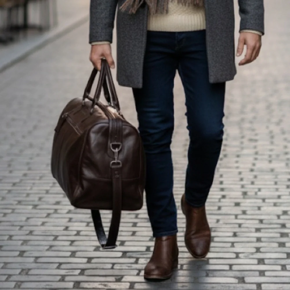 Cintas Brown Large Cowhide Leather Men’s Duffle Travel Weekend Bag Leather Bag‎